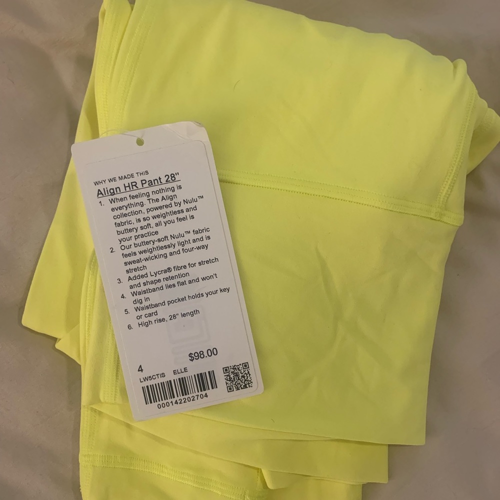 NWT Electric Yellow LuluLemon Align 28 inch leggings size 4